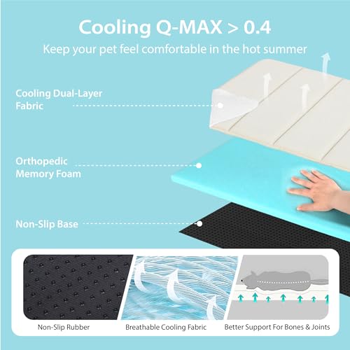 Cooling Dog Mat Q-Max>0.5 - Rapid Cooling Tech, Thin Breathable Crate Pad, Portable Washable Summer Mat, Chill Soothing Fabric - 30"x20" Medium Dog, Dark Beige - color: Dark Beige, size: 30"L x 20"W x 0.8"H