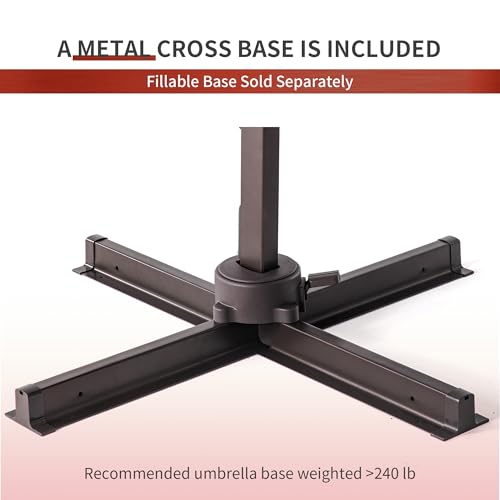 JZAC & QZYD 9x12 FT Outdoor Cantilever Patio Umbrella with LED Lights, Large Heavy Duty 2-Tier Aluminum Offset Umbrellas with 360-Degree Rotation for Pool Deck, Red - color: Red, size: 9'×12'