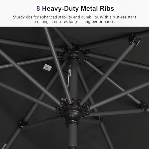 PURPLE LEAF 10' x 6.5' Rectangular Patio Umbrella Outdoor Table Umbrella Aluminum Frame Market Umbrella Sun Umbrella with 8 Sturdy Ribs & Tilt for Garden Deck Lawn & Pool Black - color: Black, size: 6.5' x 10'