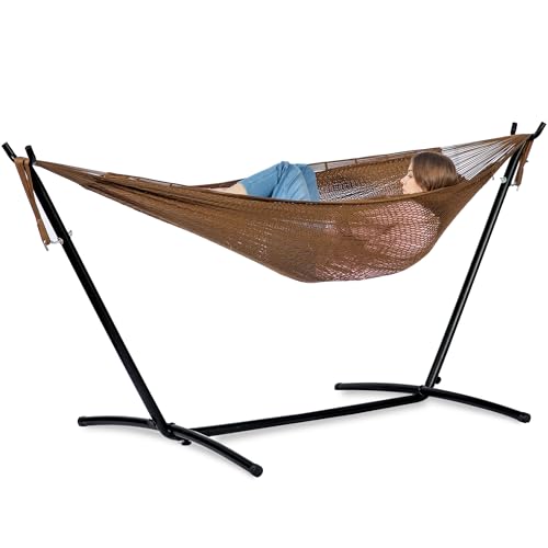 PNAEUT Double Hammocks with Stand for Outside, Portable Space Saving Heavy-Duty Steel Stand for Indoor Outdoor Patio (Mayan Desert) - color: Mayan Desert