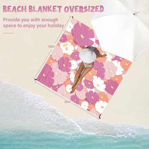 Beach Blanket Waterproof Sandproof 1-7 Adult Oversized 78 '' × 81 '' Lightweight Durable Compact Sand Free Extra Large Beach Mat for Travel Camping Hiking Picnic - color: Flower, size: 78“x81”