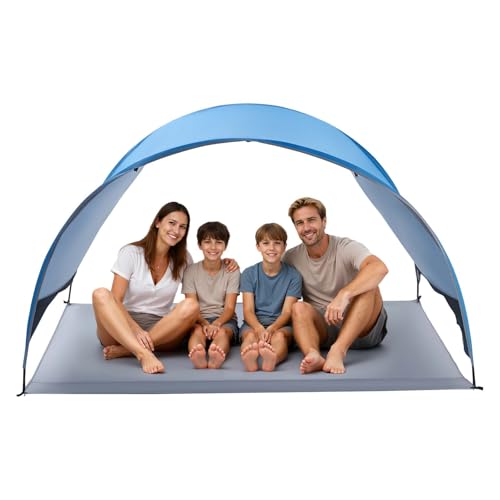 VEVOR Beach Tent Sun Shelter for 4 Person, UPF 50+, Portable Sun Shade Beach with Carrying Bag & Ground Stakes, Lightweight and Easy Setup Beach Umbrella for Camping Fishing Outdoor Picnic - size: 4 Person