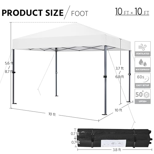 Yaheetech 10x10 Pop Up Canopy Easy Set-up Tent, Portable Outdoor Canopy Instant Tent, Commercial Gazebo with Wheeled Carry Bag & 4 Sandbags for Home, Party & Outdoor Activities, White - color: White, size: 10x10