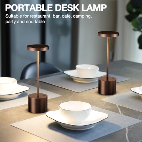 Kakanuo Brown Cordless Lamp Set, Rechargeable Lamp, 3 Color Temperature, LED Outdoor Wireless Lamps, Battery Operated Lamps, Stepless Dimmable, Touch Control - color: Brown