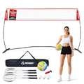 Volleyball Badminton Net Set Combo, 14FT Portable Net System with 5.1FT–8FT Adjustable Height, Backyard Outdoor Game Set with 4 Aluminum Rackets, 3 Shuttlecocks for Lawn Beach Indoor Outdoor Play