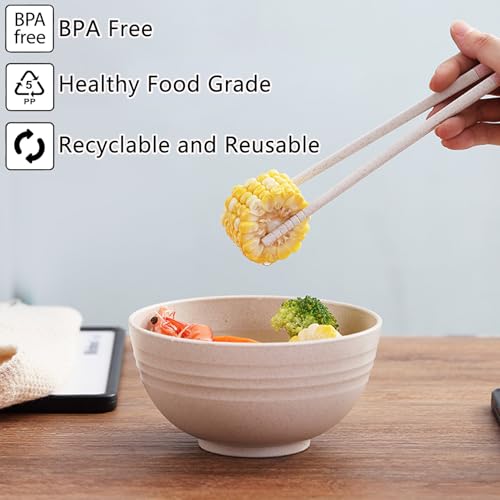Unbreakable Wheat Straw Cereal Bowls Set of 4, 24 OZ Microwave and Dishwasher Safe Lightweight Soup and Salad Bowl Sets, Reusable Dessert Bowls for Rice, Pasta, Snack, Fruit, BPA Free (Beige) - color: Beige