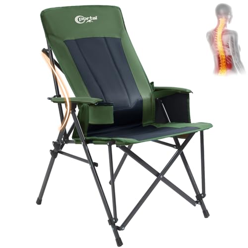 Portal Camping Chair with Lumbar Support for Adults Folding Portable High Back Oversized, 400LBS - color: Green