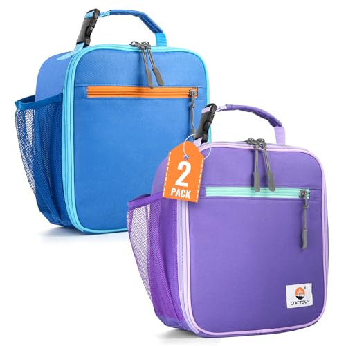 CaCTOUR Lunch Box Kids,2 Packs Insulated Lunch Bag for Girls Boys,Soft Bag Mini Cooler Back to School Thermal Reusable Lunch Bag for Work School Picnic (Blue & Purple) - color: 2pk Blue+Purple