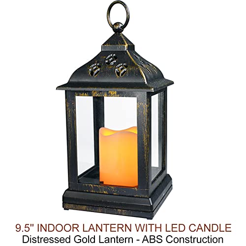 Bright Zeal 2-Pack 9.5" Distressed Bronzes Indoor Candle Lantern with LED Flameless Candle - Battery Operated Lanterns Indoor Decorative Lanterns with Timer Candles - color: [2-Pack] Distressed BRONZES - ABS Thermoplastic Construction