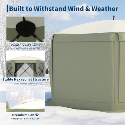 GarveeLife 11.5x11.5FT 6-Sided Pop Up Gazebo Tent，One-Push Setup Canopy Tent with Mesh Panels & Removable Wind Cloths, Outdoor shelter for Camping, Backyard Parties, Outdoor Events - Army Green - color: Army Green, size: Traditional Top - 11.5ft