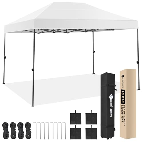 Yesker 10x15 Pop Up Canopy Tent - Instant Outdoor Canopy Easy Setup Gazebo, Waterproof & UV Protection, Large Adjustable Height Instant Sun Shelter Tents for Patio Backyard Market Party Events, White - size: 10x15FT