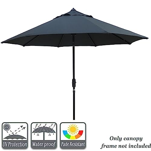 9ft Market Patio Umbrella Canopy - 8 Ribs Canopy Replacement - UV Protective UPF 50+ and Fade Resistant Patio Canopy - Wind Vent Replacement Canopy Cover (Canopy Only) (Purple) - color: Grey
