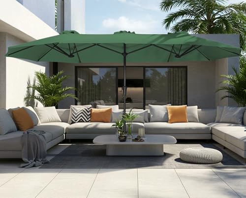 SUPERJARE 13FT Outdoor Umbrella for Patio, Double sided Pool Umbrellas with Fade Resistant Canopy, Large Table Umbrella for Deck, Market, Backyard - Forest Green - color: Forest Green, size: 13FT