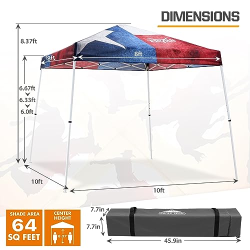 EAGLE PEAK 10x10 Slant Leg Pop-up Canopy Tent Easy One Person Setup Instant Outdoor Beach Canopy Folding Portable Sports Shelter 10x10 Base 8x8 Top (Texas Pride) - color: Texas Pride, size: 10x10