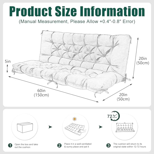 Porch Swing Cushions 60 inch Bench Cushion Waterproof Outdoor Swing Cushions 3 Seater Thick 5in Replacement Swing Cushions for Outdoor Furniture Patio (Dark Green-60x40 inch) - color: Dark Green, size: 60x40x5inch