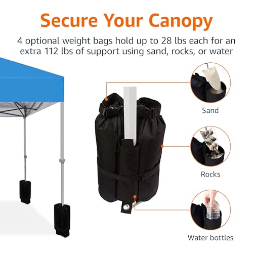 Amazon Basics Outdoor Pop Up 10 x 10 Canopy Tent for Events, Portable with Easy Setup, Sun Shelter for Outdoor Activities, Includes Wheeled Carry Bag, 8 Pegs, 4 Ropes, 4 Weighted Bags, Blue - color: Blue, style: Pop Up