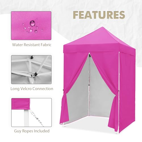 EAGLE PEAK 5x5 Instant Canopy with 4-Side Wall Panels, Small Pop up Portable Canopy Tent with Carry Bag, Light Weight Sun Shelter for Sports, Camping and Beach, Pink - color: Pink