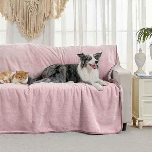 Waterproof Blanket for Bed Couch Sofa, Soft Liquid Pee Proof Pet Blanket for Dog Puppy Cat, Reversible Sherpa Fleece Furniture Protector (Dusty Pink, 50x60 inches) - color: Dusty Pink, size: 50x60 inches