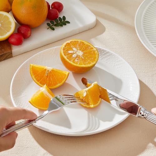 KINGSTONE Silverware Set, 30-Piece 18/10 Stainless Steel Flatware Set - Roman Column Embossed Thick Handle, for Wedding, Home, Restaurant, Kitchen and Party, Mirror Polish & Dishwasher Safe - size: 30-Piece