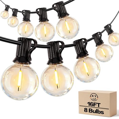 Outdoor String Lights, 16FT 8 G40 Edsion Bulbs Shatterproof Patio Lights Waterproof, Dimmable Connectable Globe Hanging Lights for Outside, Backyard, Bistro, Porch, Deck, Balcony - size: 16FT