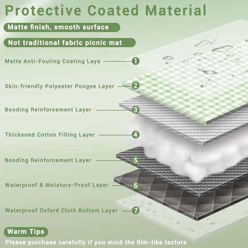60x80" Large Picnic Blankets Waterproof Outdoor Portable Beach Blanket Weatherproof Patios Grass Park Lawn Tent Ground Mat Summer Camping Rv Supplies Car Travel Hiking Family Must Haves Gifts - color: Light Green Check, size: 6'8" x 5' (Rectangular)
