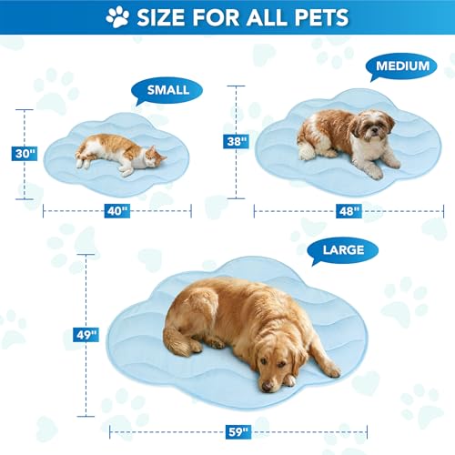 PetAmi Dog Cooling Mat, Cloud Shape, Pet Pad with Cooling Nylon & Soft Fleece, Q-Max > 0.4 Reversible All Season Blanket for Dogs & Cats, Medium 38x48 in, Light Blue - color: Light Blue, size: Medium