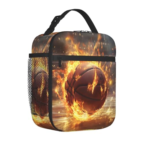 Basketball Lunch Box Insulated Lunch Bag for kids Girls Boys Women,Reusable Lunch Box Containers for Women Men,Durable Cooler Tote Bag Lunchbox for Office/School/Picnic - color: Basketball02