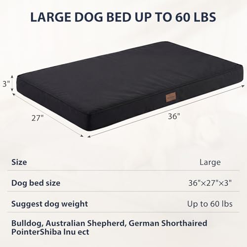 BFPETHOME Outdoor Dog Beds for Large Dogs, Waterproof Dog Bed for Medium, Large, Extra Large Dogs, Orthopedic Pet Bed with Removable Washable Cover, Egg Crate Foam Pet Bed Mat. (36 x 27in, Black) - color: Black, size: 36.0"l X 27.0"w X 3.0"th