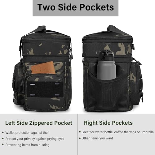 TENKIST Expandable Tactical Lunch Box, Large Insulated Lunch Cooler Bag Heavy Duty Leakproof Lunch Pail for Men Adults Work Office Outdoor Picnic Trips,16L,Black-Camo - color: B-Black Camo, size: 16L