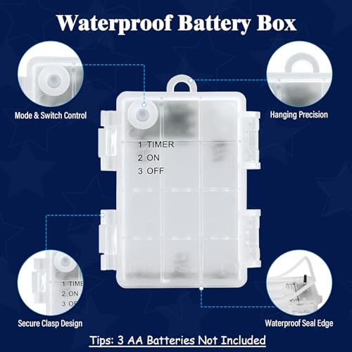cshare Red White and Blue Lights Battery Operated, 4th of July Lights with Timer Outdoor Waterproof 9.8ft 30 LED for 4th of July Independence Day Decorations Garland Party Garden - color: Red White and Blue