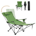 Reclining Camping Chair with Removable Footrest, Adjustable Camping Lounge Beach Chair with Padded Headrest, Cup Holder & Carry Bag, Camp Chair with Foot Rest Lawn Chair for Outdoor Patio,Green - color: Green