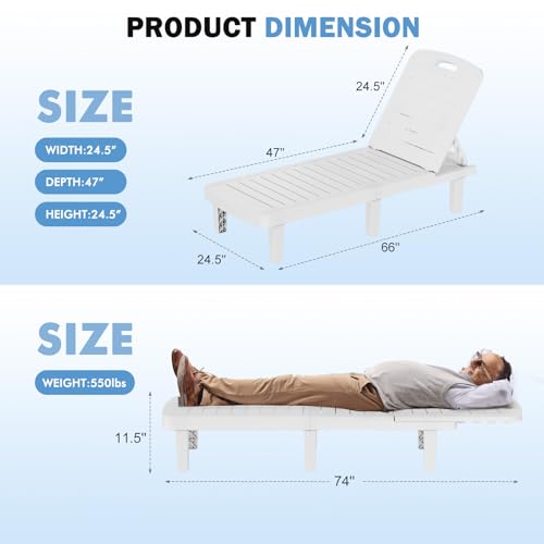 WACASA Outdoor Chaise Lounge Chairs Set of 4, Oversized Resin Lounge Chairs with 5-Level Adjustable Backrest & Cup Holder, Waterproof Pool Lounge Chair for Poolside, Patio, Beach, Yard, White - color: White, size: Set of 4