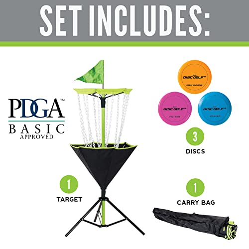 Franklin Sports Disc Golf Baskets - Portable Disc Golf Target with Chains Included - Disc Golf Basket Stand Equipment for Hole + Course Creation - style: Starter Plastic Chain