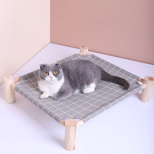 Pozico Elevated Cat Bed for Small Dogs & Cats – Raised Pet Hammock Bed, Wooden Frame Indoor Outdoor Dog Cot, Breathable Mesh Puppy Bed, Portable Cat Lounger – Grey Grid - color: Grey Grid
