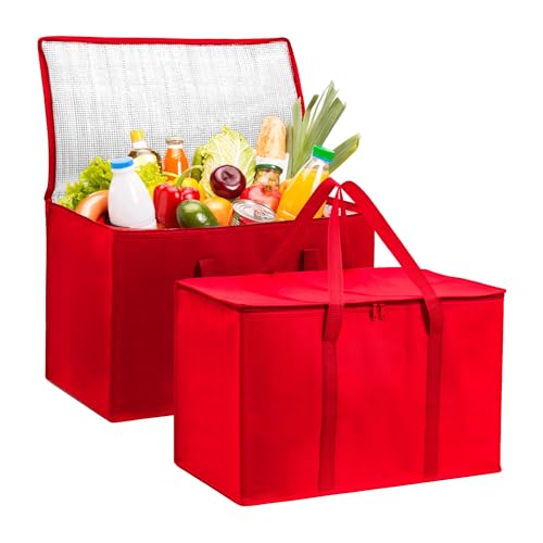 Carrywell (Not Made In China) Insulated Food Delivery and Catering Bags 2-Pack, XXXL Pizza Delivery and Reusable Warming Bag, Thermal Insulation Tote for Hot and Cold Food, Doordash - color: Red, size: 2 pack, style: Xxxl Insulated
