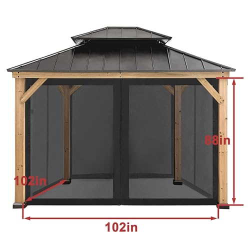 Coastshade Gazebo Canopy Mesh Walls Replacement 8x8 Gazebo Pergola Mosquito Screen Netting for Gazebos with 42Curtain Rings & 42Rail Hooks,Black - color: Black, size: Meshwall-8 x 8 ft