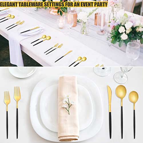 60 Pieces Stainless Steel Tableware Set Silverware Set Flatware Cutlery Utensils Spoon Fork Knives Service for 12 for Home Restaurant Apartment and Kitchens(Black Gold) - color: Black/Gold