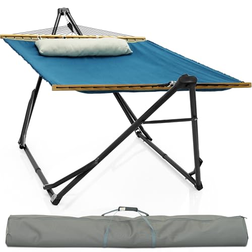 Tranquillo Unity Adjustable Hammock Stand, 800 lbs Capacity Steel Double Hammock Stand for 2 Persons, Premium Pre-Assembled Stand for Indoor Outdoor, Blue - color: 4. Blue Canvas, size: Large
