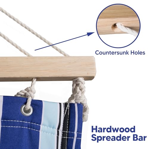 SUNCREAT Hammocks Quilted Fabric Hammock, Double Hammock with Spreader Bar, Soft Pillow, Max 475lbs Capacity, Blue Stripes - color: Blue Stripes