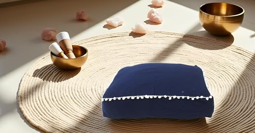 CRAFT KALA Meditation Floor Pillow Cover, Round Large Pillows Cover Seating for Adults, Bohemian Mandala Circle Cushions Cover for Outdoor Fireplace Yoga Living Room (Blue, 24" Square) - color: Blue, size: 24" x 24" (Pack of 1)