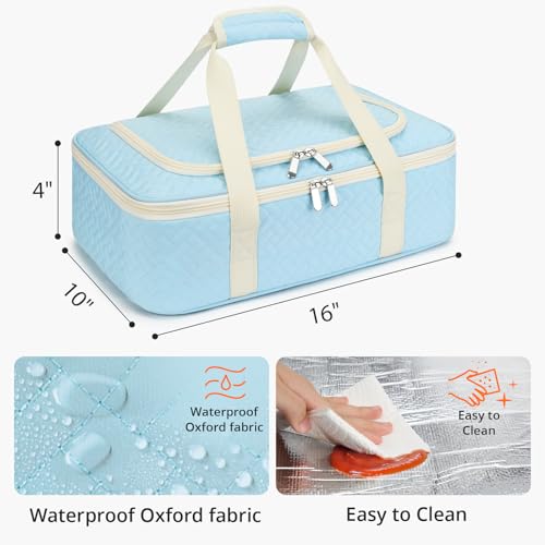Insulated Casserole Carrier - Portable Casserole Carrier for Hot or Cold Food, Lasagna Holder for Parties,Picnic,Cookouts,Traveling - Fits 9" x 13" Baking Dish (Blue) - color: Blue