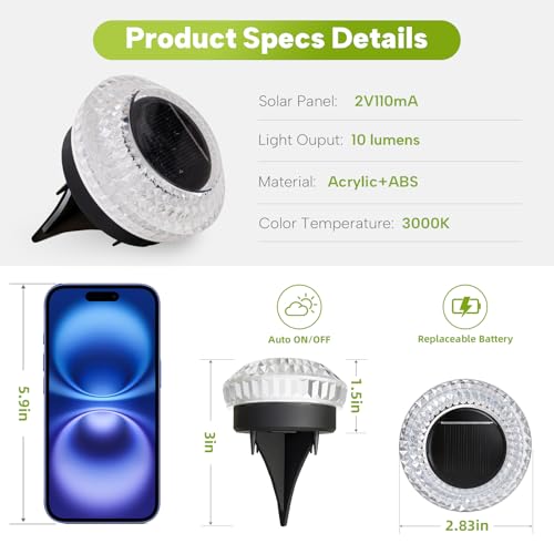 Solar Deck Lights Outdoor - IP67 Waterproof Solar Driveway Dock Lights, 12PK Solar Pthway Lights, Outdoor Warning Step Lights for Driveway Sidewalk Garden Pathway Yard Stair Backyard Decor(Warm White) - color: Diamond - Warm White