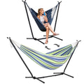 SUNCREAT 2-in-1 Convertible Backyard Fabric Hammock with Stand, Large Hammocks for Outside, Patented, Light Green Stripes - color: A-light Green Blue