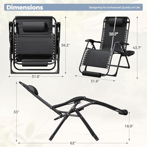 Homall Oversized Zero Gravity Chair, 32In Recliner Lounge Chair with Removable Soft Cushion and Cup Holder, Adjustable Anti Gravity Chair Folding Patio Chairs Padded for Indoor and Outdoor (Black) - color: Black, size: 1 Set