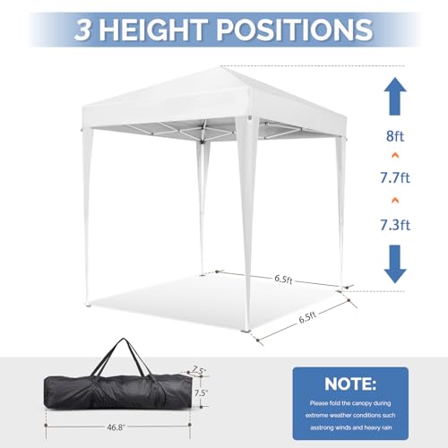 VINGLI 6.5x6.5 Pop Up Canopy Tent, Outdoor Foldable Portable Canopy for Camping, Patio, Parties, EZ Up Gazebo with Carry Bag (White) - color: White, size: 6.5x6.5