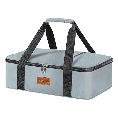 Insulated Casserole Carrier - Single Layer Design, Food Warmer Bag for Hot&Cold Food Travel, Fits 9x13 Casserole Dish, Leak-Proof, Durable Nylon, Zip Pockets, Grey - color: grey-1