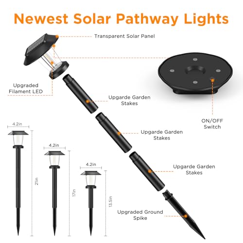 ALEPOD Solar Pathway Lights Outdoor - 10 Pack Solar Powered Garden Lights Waterproof IP65, Decor Landscape Lighting with Three Lighting Modes for Yard, Lawn, Walkway, Driveway, Warm White