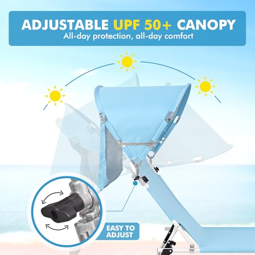 Tanning Chair with Sun Canopy Face Hole Softer Padded Adjustable Washable, Heavy Duty Layout Folding Lounge Chair for Adults Outside Beach Reading Sunbathing Poolside Lawn, UPF 50+ Sun Shade, 300 LBS - color: Blue, size: Standard Size