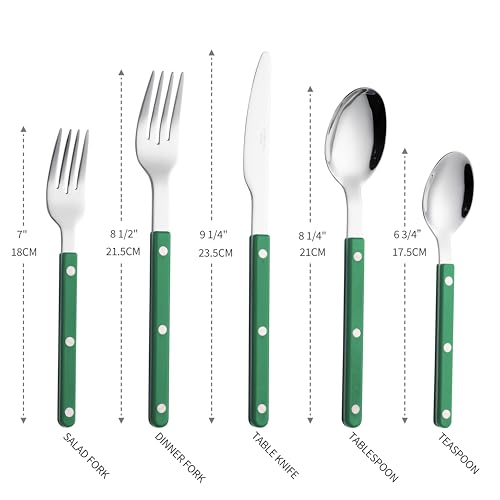 ANNOVA Silverware Set, Retro/Rivet Colorful Stainless Steel Tableware Kitchen Flatware Set Utensils, Includes Dinner Knives, Forks, Spoons, Salad Forks & Dessert Spoons (Green, 10 Pieces) - color: Green