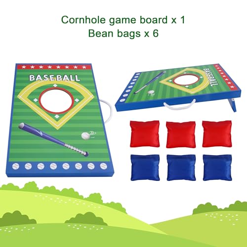 GOTHINK Portable Cornhole Game Set for Adults & Kids - Wooden Cornhole Board Set with 3 Blue 3 Red Cornhole Bean Bags, Excellent for Office Toss, Indoor & Outdoor Play - Gift for Boys & Girls Birthday - color: 1 Hole